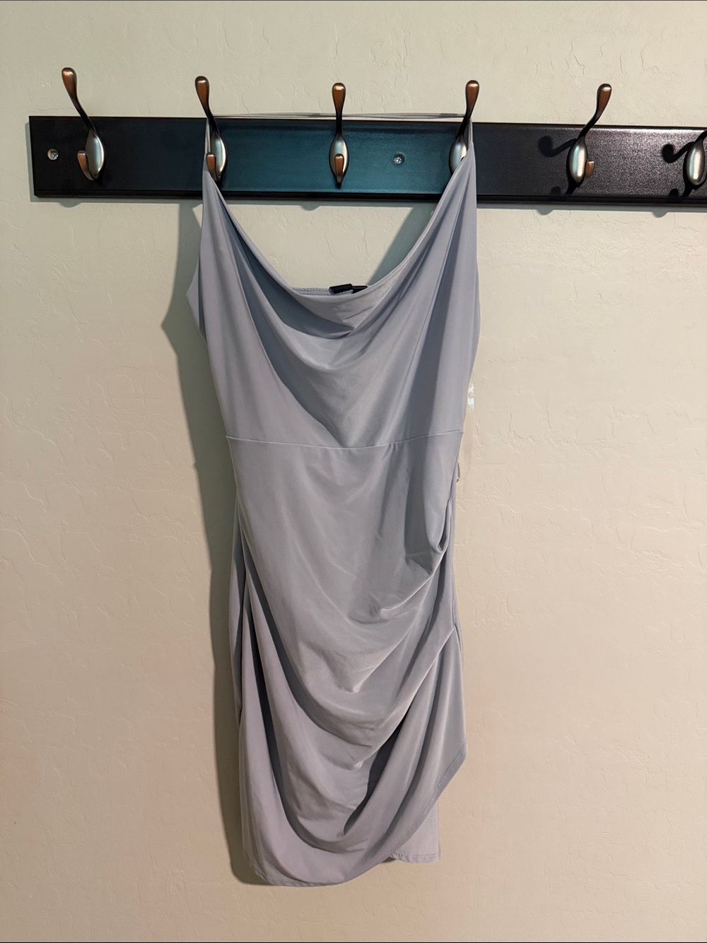 Windsor Draped Cowl Neck Mini Dress in Light Gray